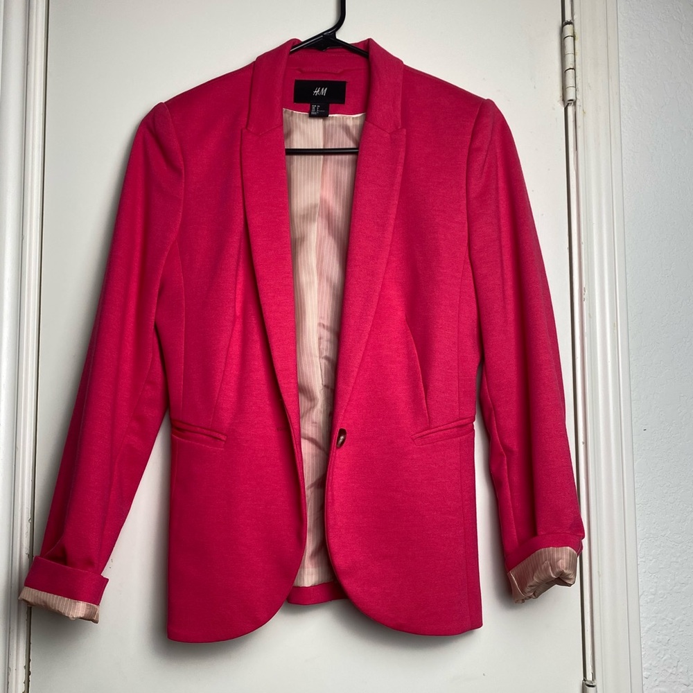 H&M Hot Pink One button blazer jacket size 6